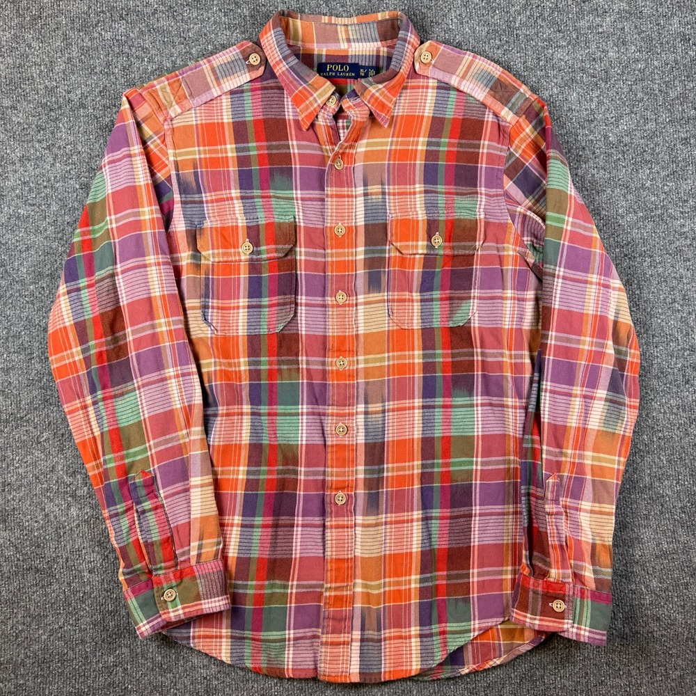 Polo Ralph Lauren Shirt Mens XL Flannel Orange Purple Work Military Western